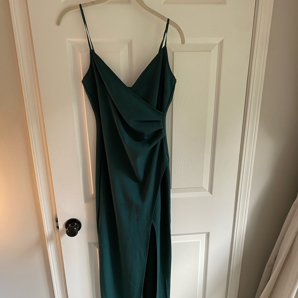Formal High Slit Wrap Dress, Hunter Green - Size Small
